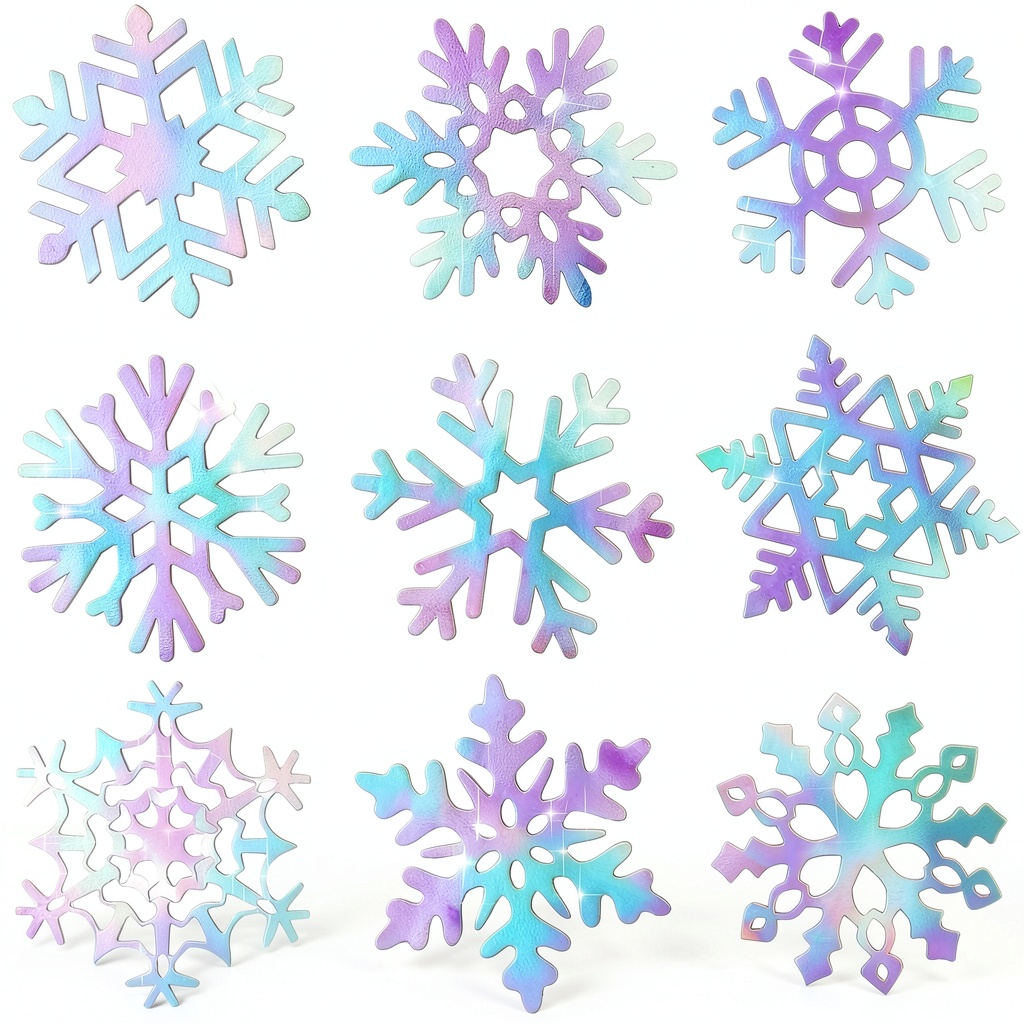 Christmas snowflake decorations on a office wall