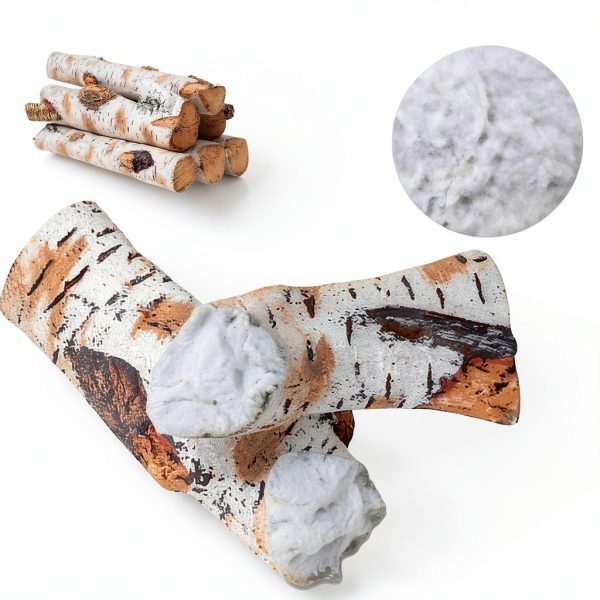 Uniflasy White Birch Logs Ceramic Fiber Fireplace Gas Logs-1