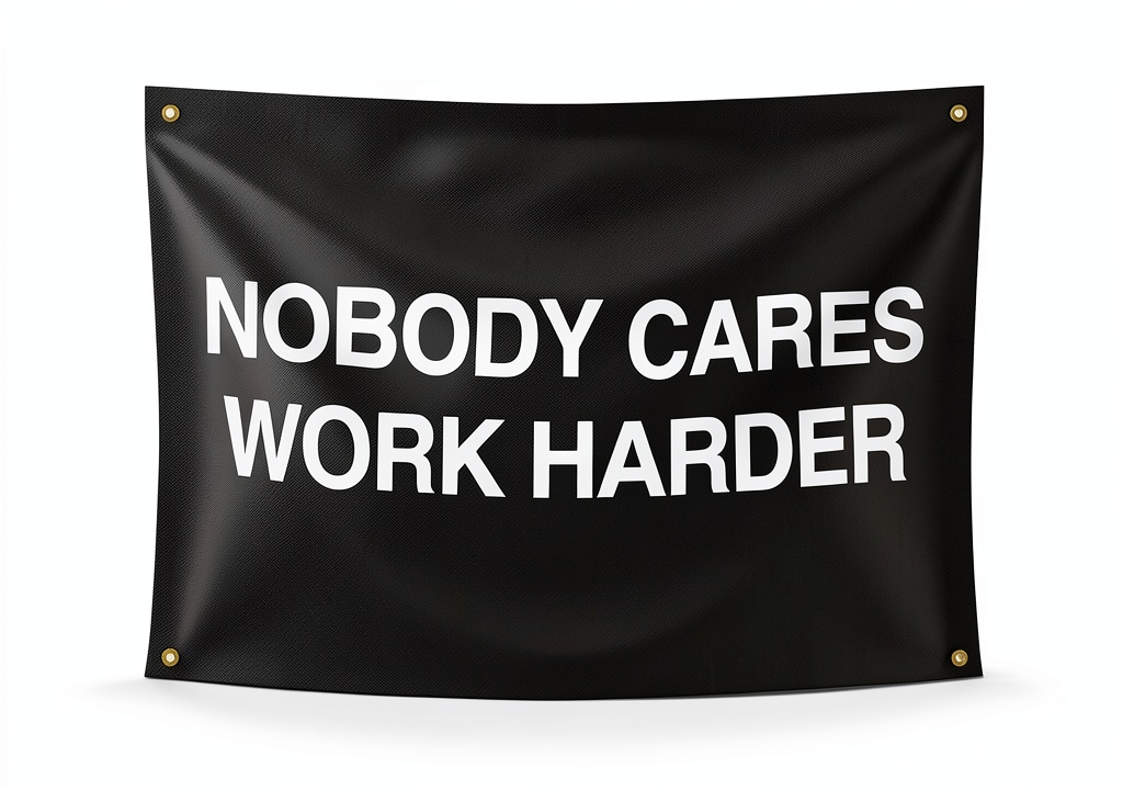 Gold Trident Motivational Flag displayed in a home gym setting