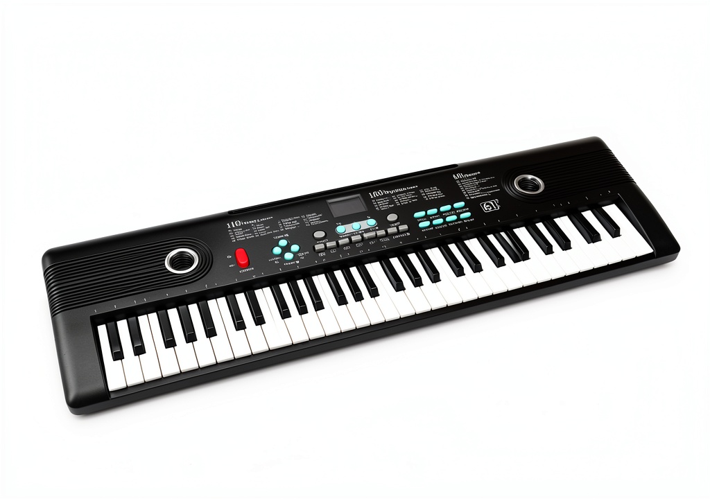 Kid playing the KidTune 61‑key piano keyboard at home