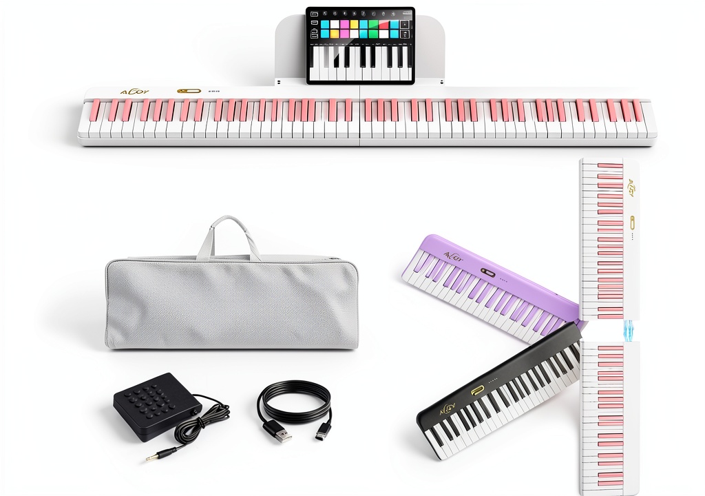 Installing AiJoy Pink Piano Keyboard for Teens on a wooden desk